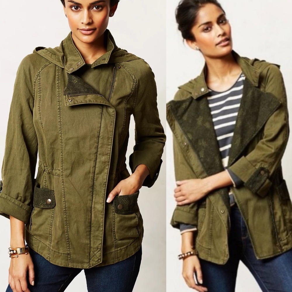 Anthropologie HEI HEI Army Green Camo Lace Anorak Hooded Utility Jacket XS